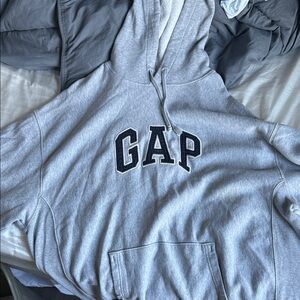 GAP Light Gray Hoodie with Navy Logo